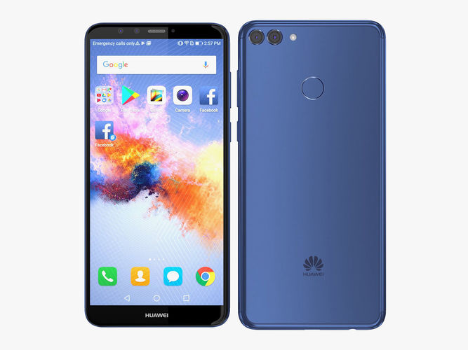 huawei y9 2018 blue 3d model max obj 3ds fbx c4d lwo lw lws