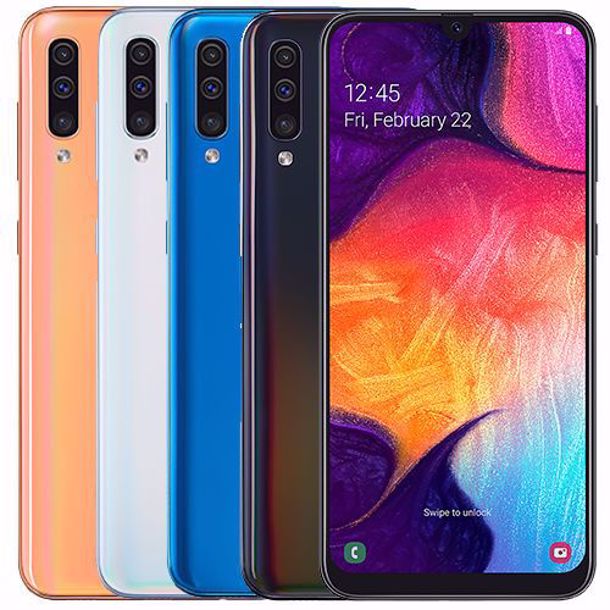 0010655 samsung galaxy a50 sm a505fds 128gb dual sim black blue white coral 610
