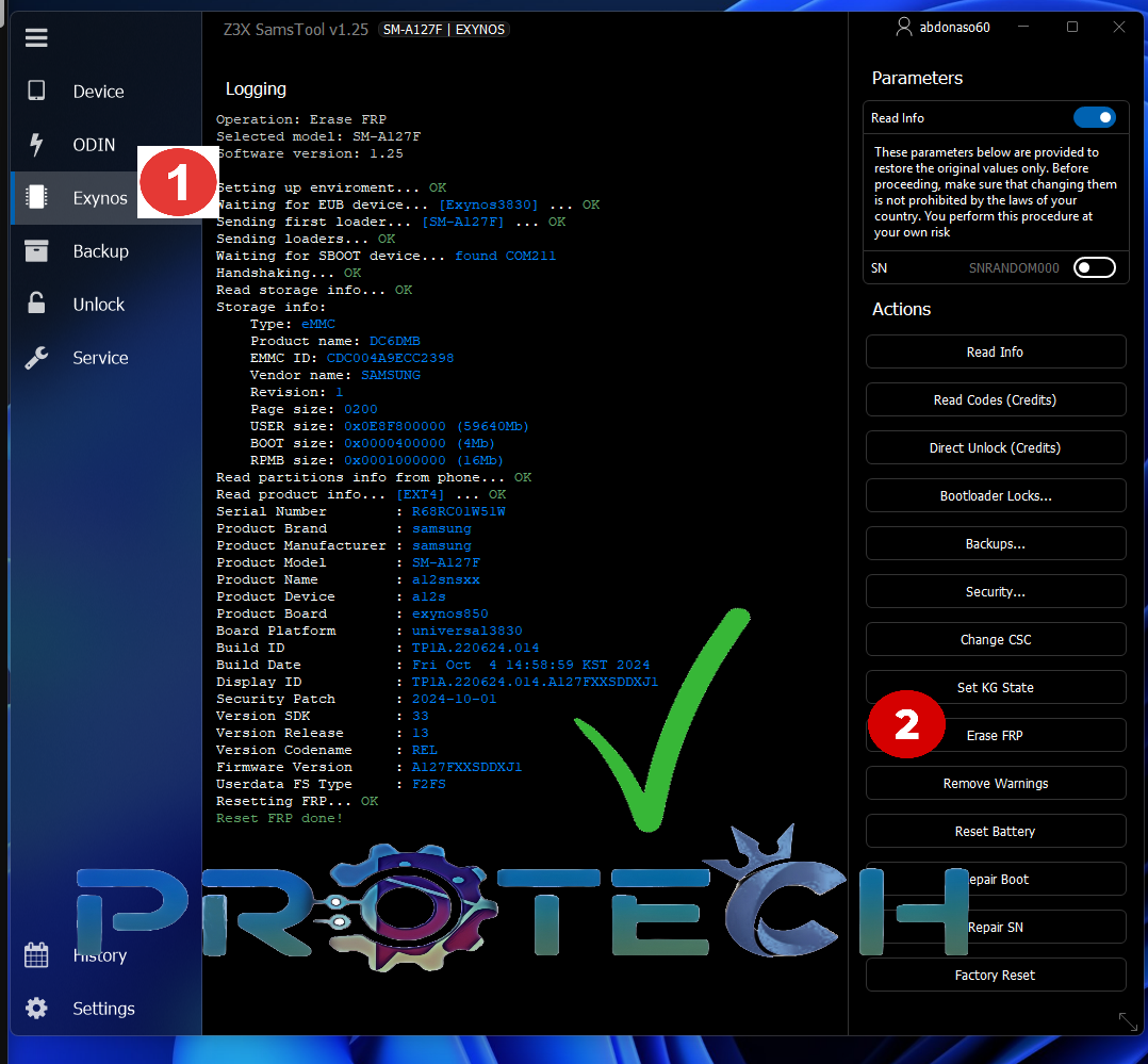SAMSUNG A12 A127F U13 RESET FRP BY Z3X SAMSTOOLS ProTech.software 2025 3 a127f