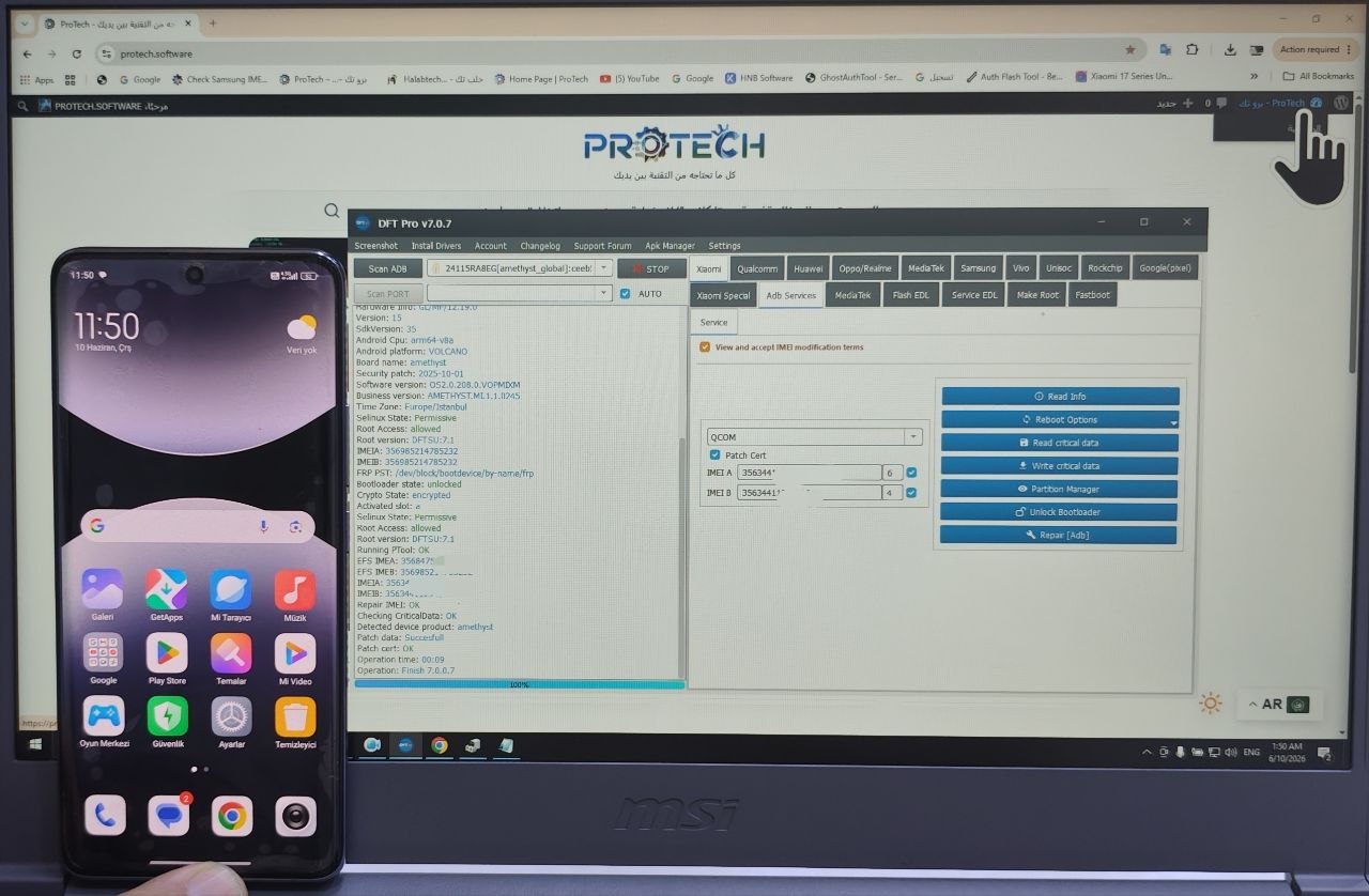 حصريا والاول عالميا Redmi Note 14 Pro Plus Amethyst فك البوت لودر وإصلاح IMEI النظام HYPEROS 3.0.5 بدون فك الهاتف وبدون كتابة CERT CIPD عبر DFT PRO 3 حصريا والاول عالميا Redmi Note 14 Pro Plus Amethyst فك البوت لودر وإصلاح IMEI النظام HYPEROS 3.0.5 بدون فك الهاتف وبدون كت...
