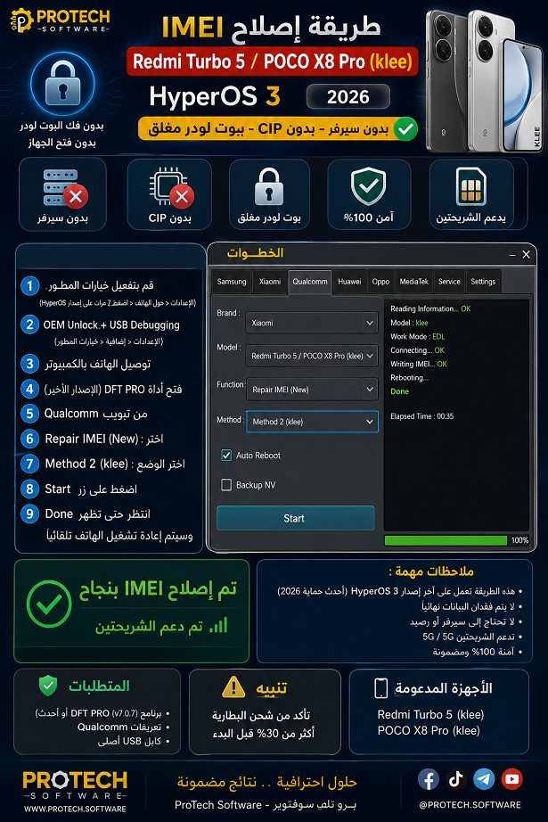 طريقة إصلاح IMEI لهاتف Redmi Turbo 5 / POCO X8 Pro (klee) على أحدث إصدار HyperOS 3 بدون سيرفر وبدون CIPD مع بوت لودر مغلق 2026 1 طريقة إصلاح IMEI لهاتف Redmi Turbo 5 / POCO X8 Pro (klee) على أحدث إصدار HyperOS 3 بدون سيرفر وبدون CIP، مع بوت لودر مغلق ...