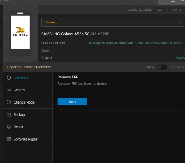 Samsung A52S A528B U11 EDL One click FRP Remove Without Hardware Chimera Tool One click 2 protech ad76e45ff5